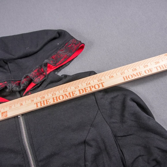 Y2K Lace Corset Hoodie Tripp NYC Sweater Black Red Jacket Womens M Goth Punk - Picture 5 of 11